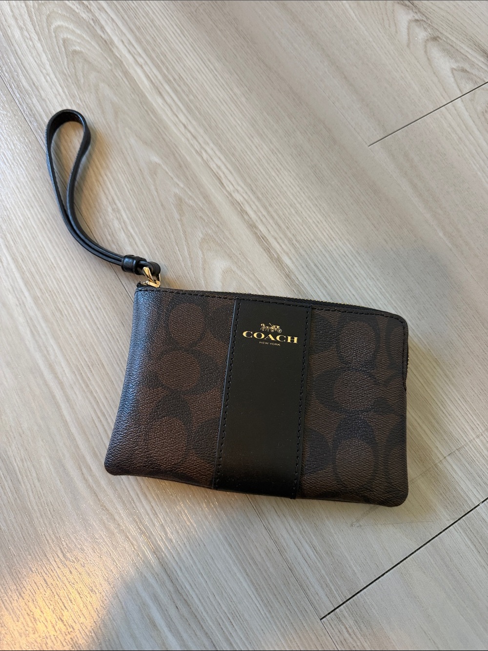 Coach Brown and Black Signature Wristlet Pouch